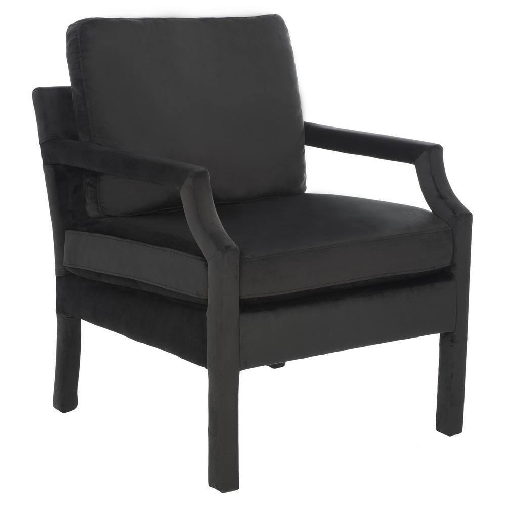Mid-Century Black Velvet Accent Chair with Pine Wood Frame