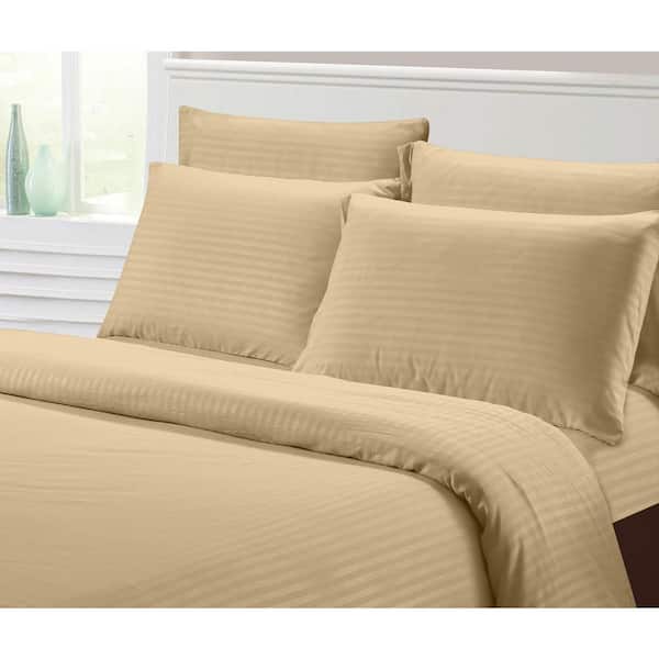 Hotel Club 6 Piece Taupe Striped Microfiber Queen Size Deep Pocket Sheet Set