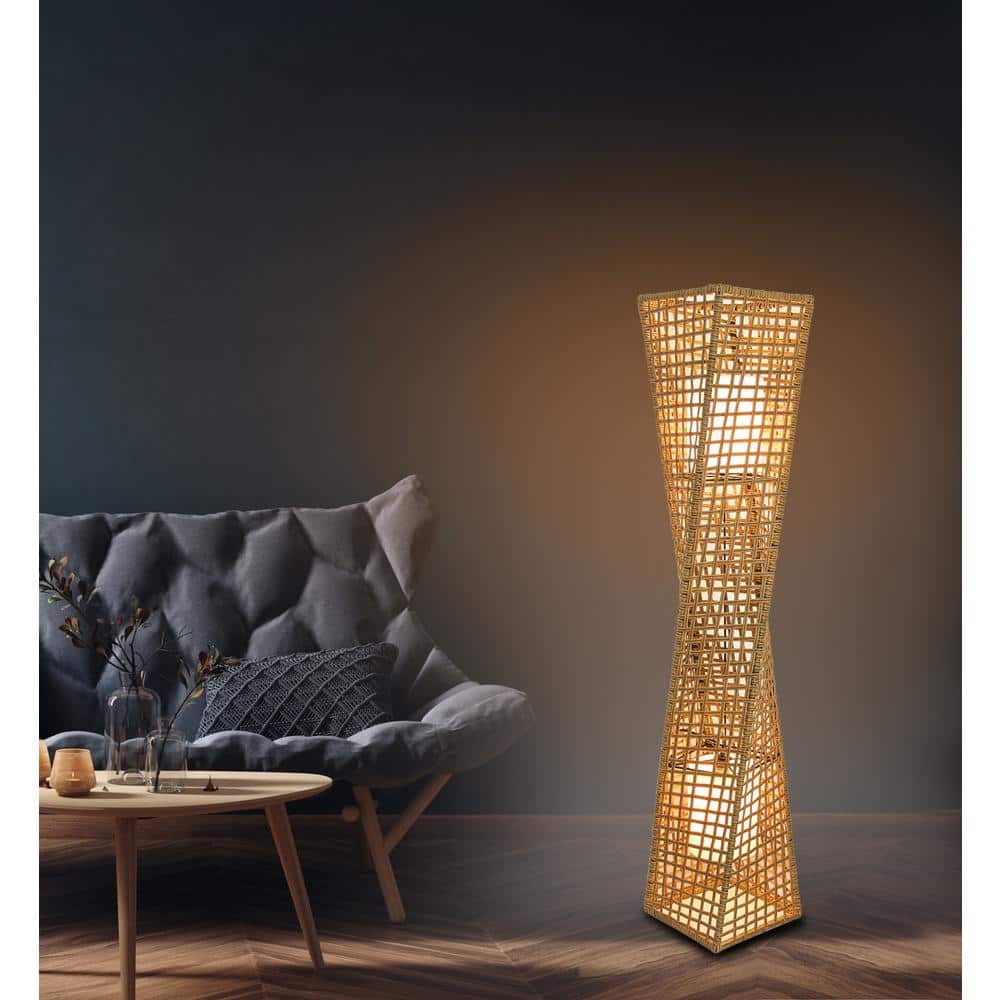 Phuket Twist 51" Handcrafted Rattan Floor Lamp with Linen Shades