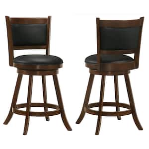 37.5 in. Chestnut and Black High Back Wood Frame Swivel Counter Stools with Faux Leather Seat (Set of 2)