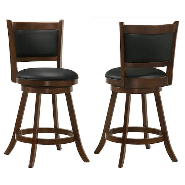 Coaster 37.5 in. Chestnut and Black High Back Wood Frame Swivel Counter Stools with Faux Leather Seat (Set of 2)