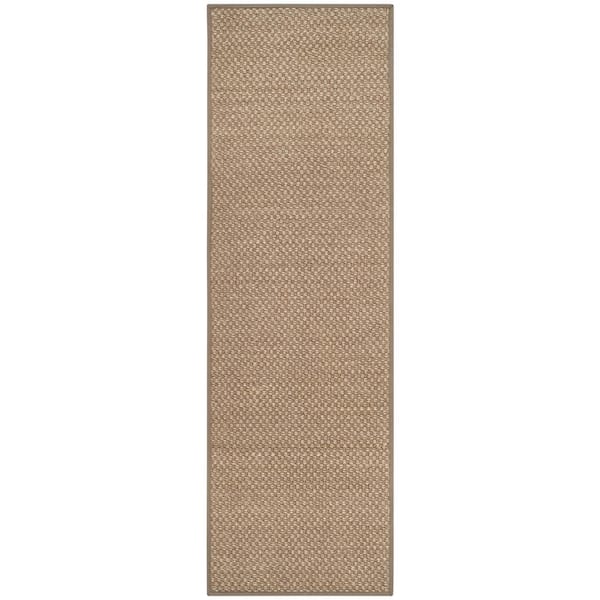 Natural Fiber 3 ft. x 12 ft. Natural/Gray Solid Color Runner Rug
