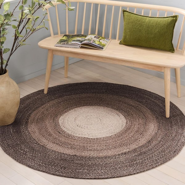 Braided 4 ft. x 4 ft. Brown/Beige Gradient Border Round Area Rug