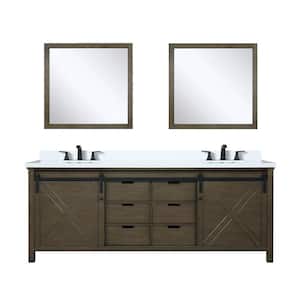 Marsyas 84 in W x 22 in D Rustic Brown Double Bath Vanity, Cultured Marble Countertop, Faucet Set and 34 in Mirrors