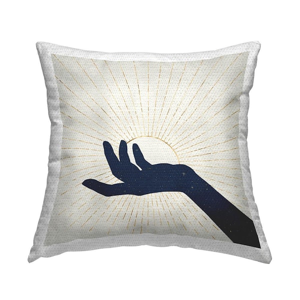 Stupell Industries Hand Holding Sun Bohemian Chic Design Beige Square Outdoor Throw Pillow