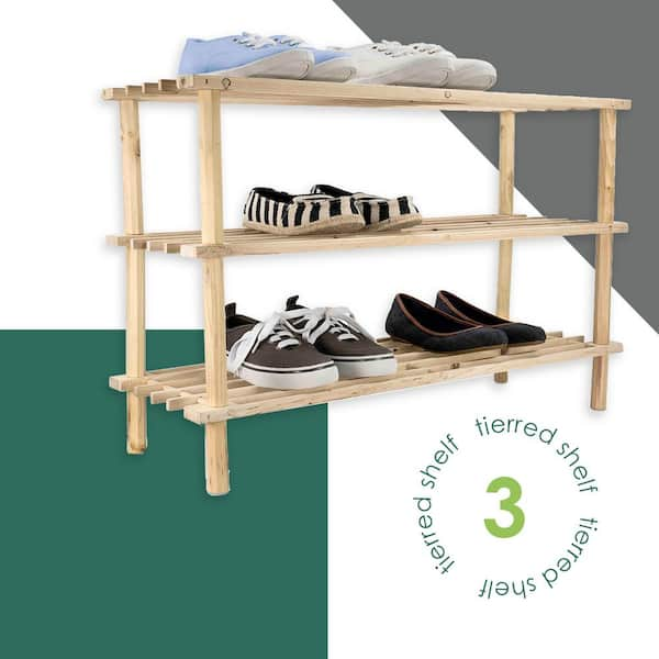 Lavish Home 26.25 in. H 12-Pair 4-Tier Brown Pine Shoe Rack 83-10