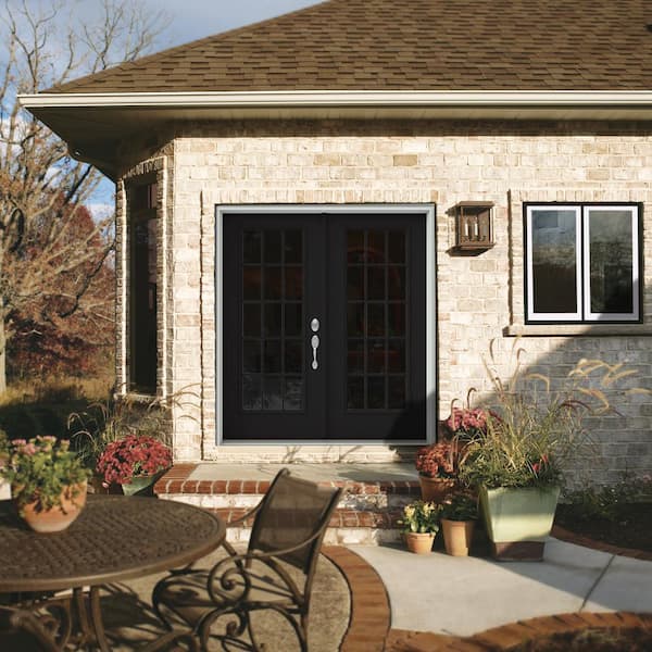 72 in. x 80 in. Black Painted Steel Left-Hand Inswing 15 Lite Glass Active/Stationary Patio Door