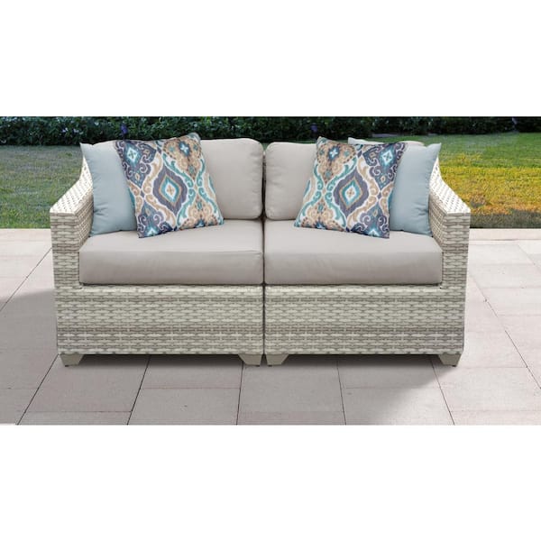 TK CLASSICS Fairmont 2-Piece Wicker Outdoor Sectional Loveseat with Beige Cushions