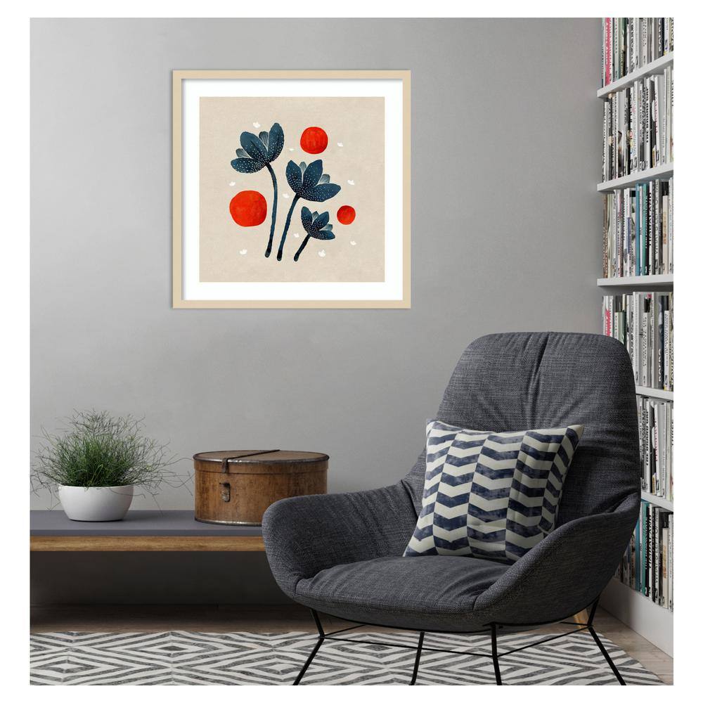 Blue Flowers II Abstract Framed Print with Natural Frame