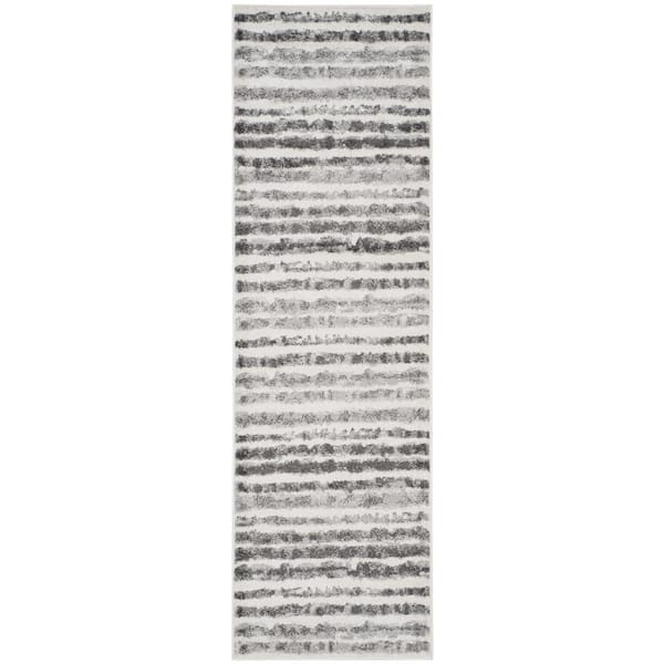 Adirondack Ivory/Charcoal 3 ft. x 10 ft. Striped Runner Rug