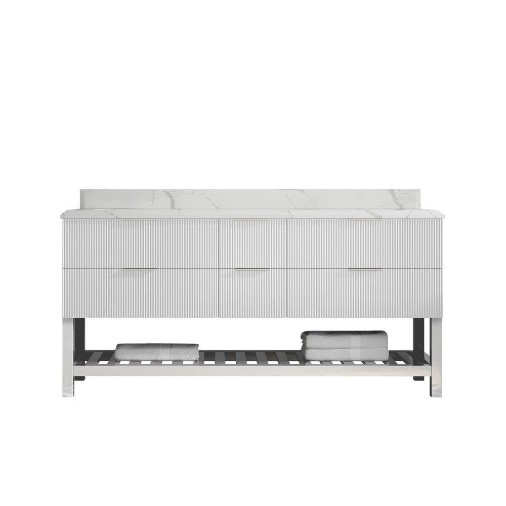 Catalina 72 in. Double Sink Freestanding Fine Grain Bath Vanity with Calacatta Laza Qt. Top Unassembled price history on PriceWatchPro