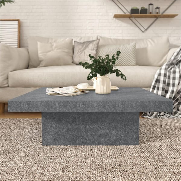 GALANO Carmelo 35.4 in. Cement Gray Stone Square Wood Top Coffee Table