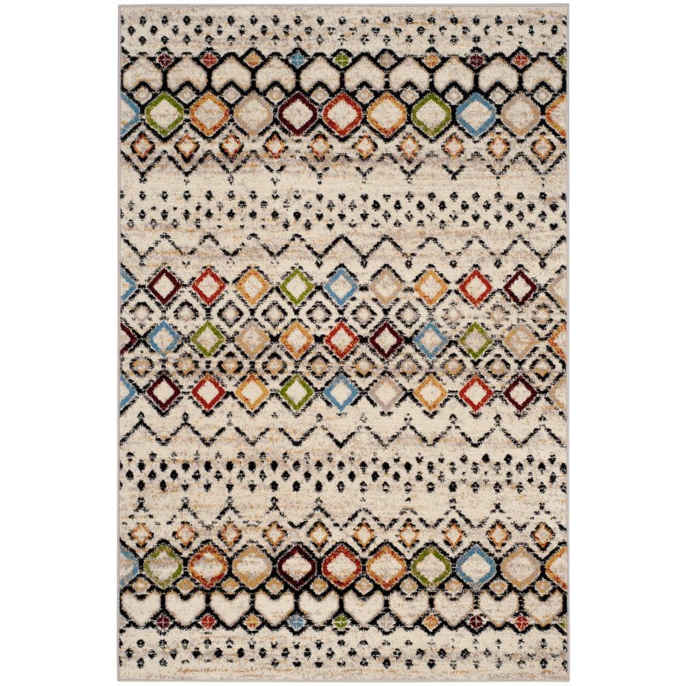 Ivory Multi Geometric 4' x 6' Easy-Care Synthetic Area Rug