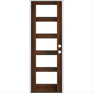 32 in. x 96 in. Modern Hemlock Left-Hand/Inswing 5-Lite Clear Glass Red Mahogany Stain Wood Prehung Front Door