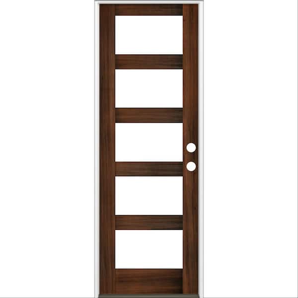 Krosswood Doors 32 in. x 96 in. Modern Hemlock Left-Hand/Inswing 5-Lite Clear Glass Red Mahogany Stain Wood Prehung Front Door