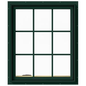 30 in. x 36 in. W-2500 Series Green Painted Clad Wood Left-Handed Casement Window with Colonial Grids/Grilles