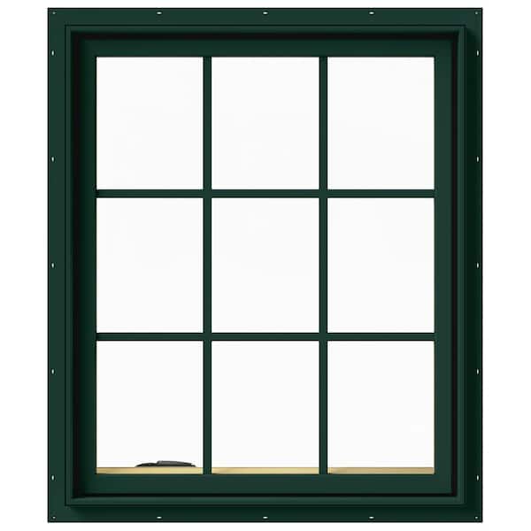 JELD-WEN 30 in. x 36 in. W-2500 Series Green Painted Clad Wood Left-Handed Casement Window with Colonial Grids/Grilles