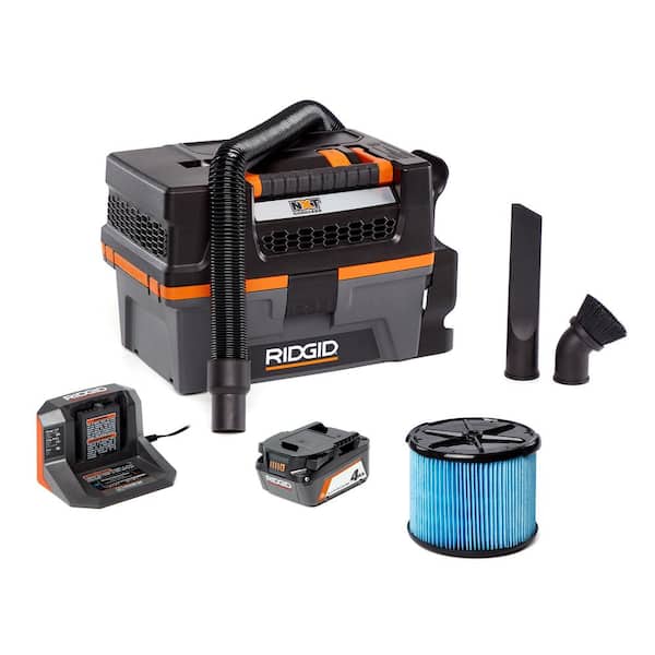 RIDGID 3 Gallon 18-Volt Cordless Handheld NXT Wet/Dry Vacuum with Battery, Charger, Fine Dust Filter, Hose and Accessories
