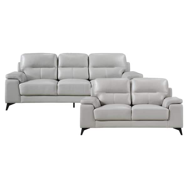 EVERGLADE HOME Argonne 155.5 in. W Round Arm Leather Rectangle Sofa in Gray