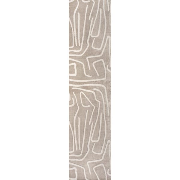 Alcina Modern Scandinavian Graphic Lines High-Low Beige/Cream 2 ft. x 8 ft. Runner Rug