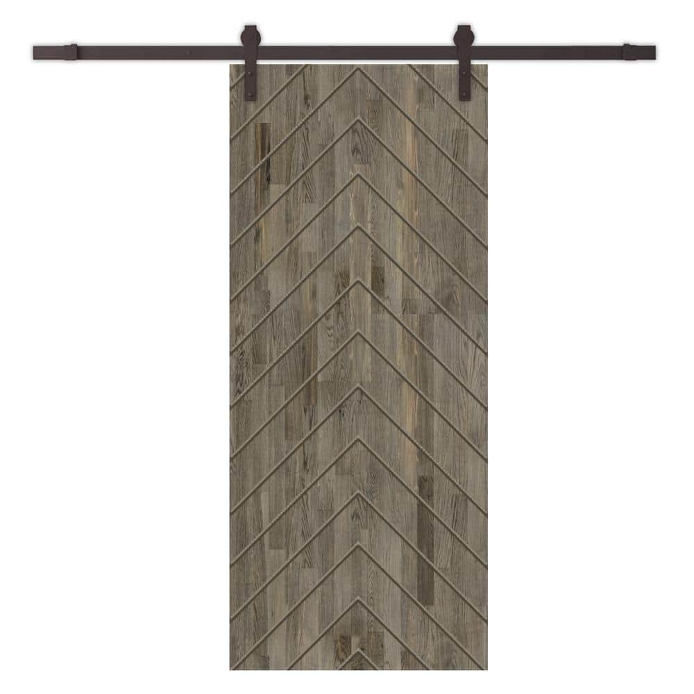 Herringbone 42 in. x 96 in. Fully Assembled Weather Gray Stained Wood Modern Sliding Barn Door with Hardware Kit price history on PriceWatchPro