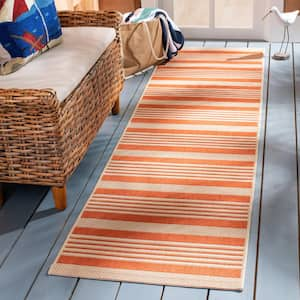 Courtyard Terracotta/Beige 2 ft. x 10 ft. Striped Indoor/Outdoor Patio  Runner Rug