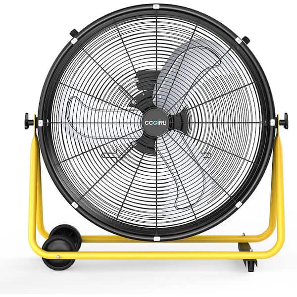 24 in. 8800 CFM High Velocity Industrial Drum Fan in Yellow, 3-Speed Heavy-Duty Fan for Warehouse and Basement