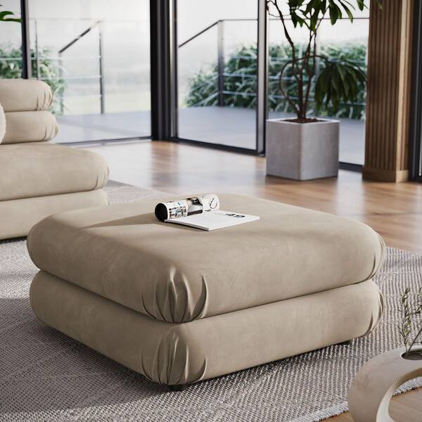 Jubilee Performance Velvet Upholstered Ottoman Coffee Table in Taupe