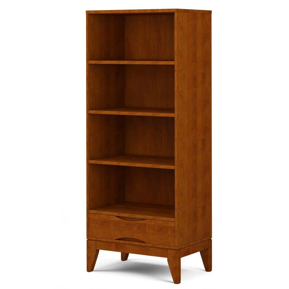 Adjustable Teak Brown Wood Bookcase with Storage