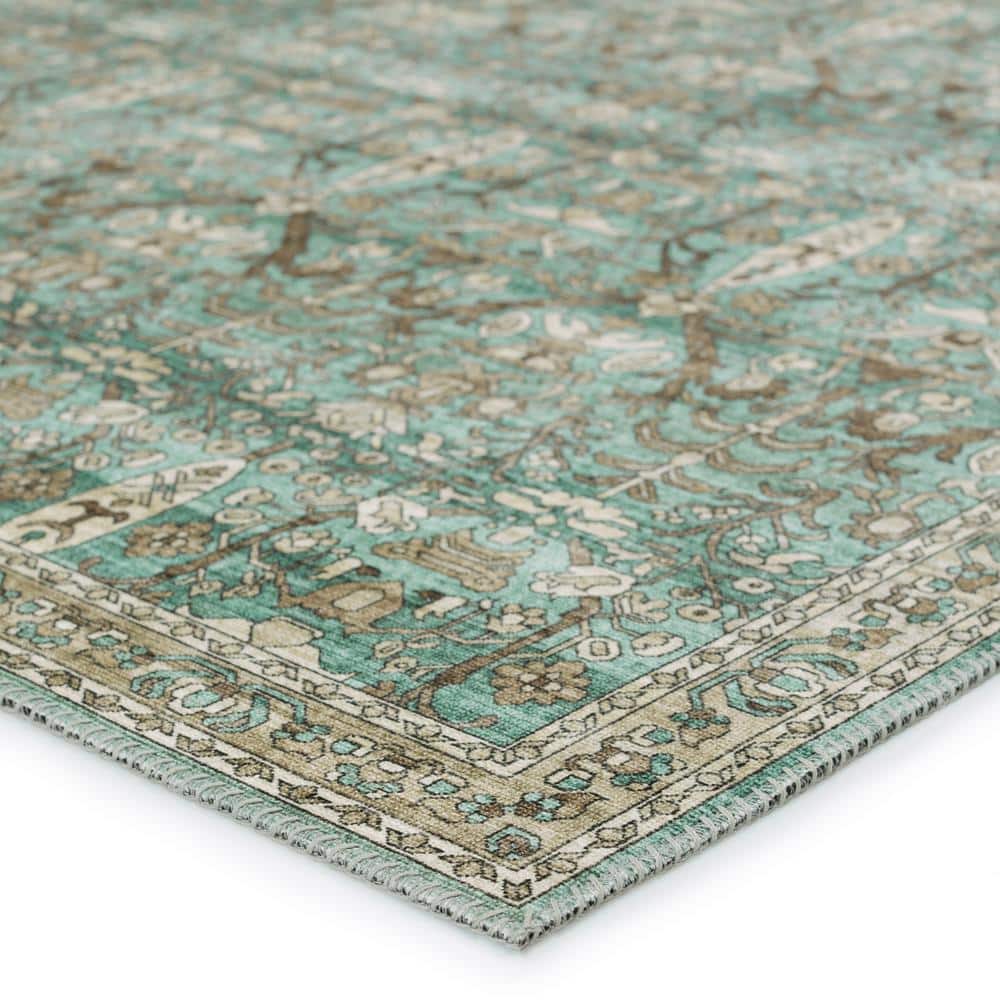 Ivory and Green Rectangular Polyester Area Rug, 9' x 12'