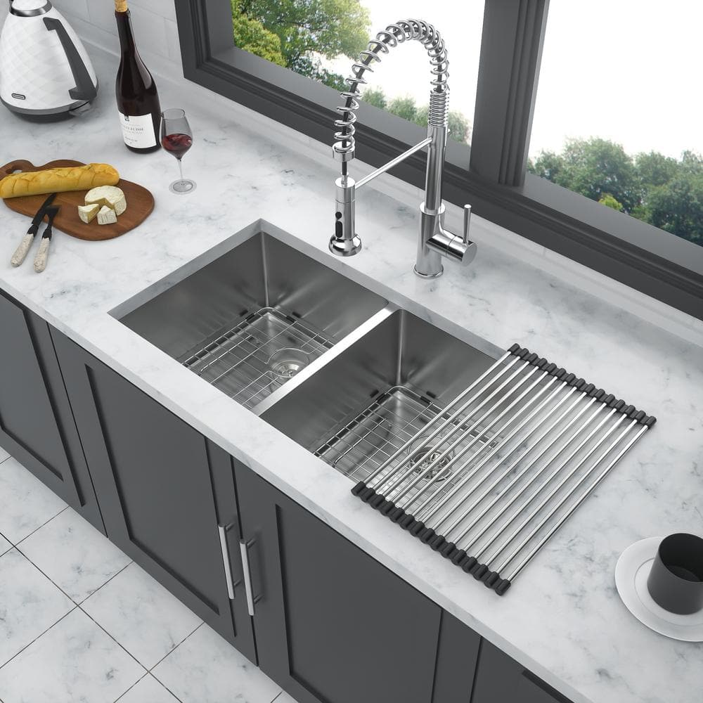 28'' Brushed Nickel Double Bowl Stainless Steel Undermount Kitchen Sink