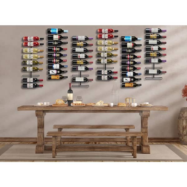 10.25 in. Wall Mount Wine Rack for Home Bar, 18-Bottle Black Metal Wall Mounted Wine Rack, Wine Bottle Holder & Display