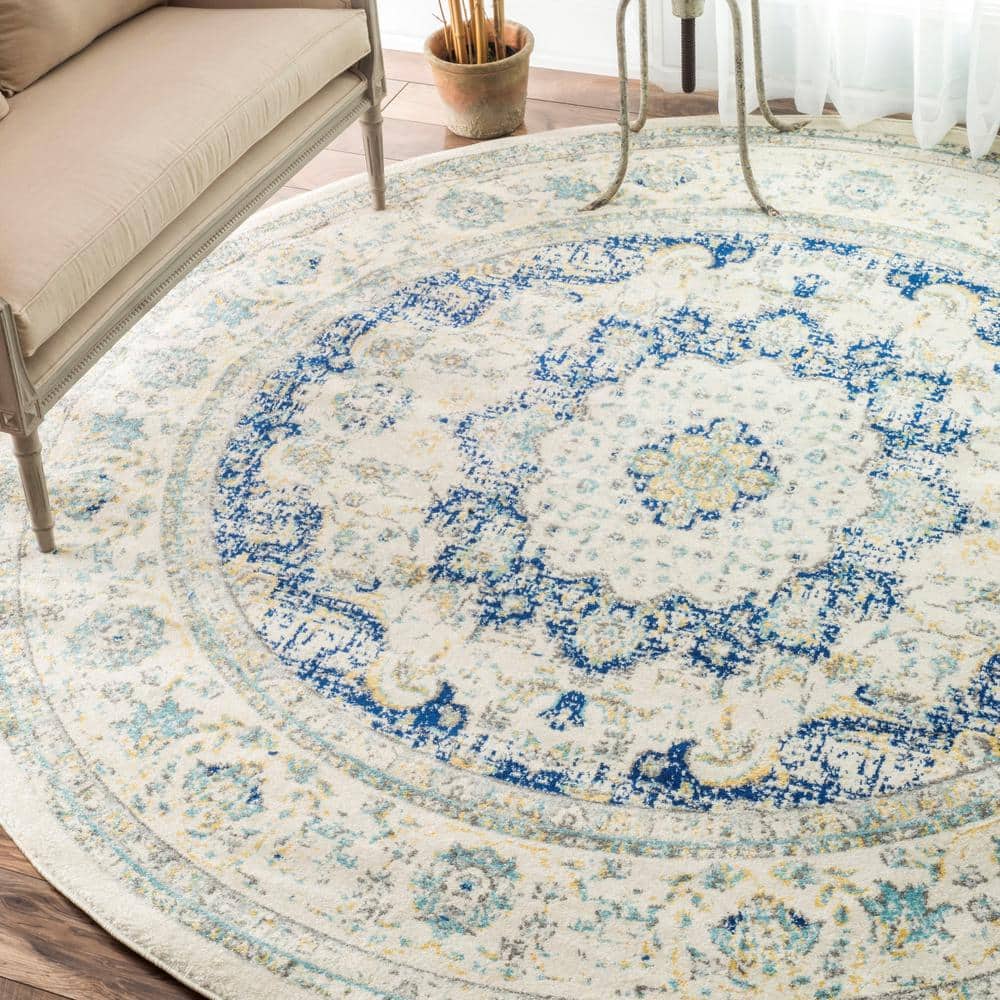 Verona Blue Round Synthetic Vintage Persian Area Rug