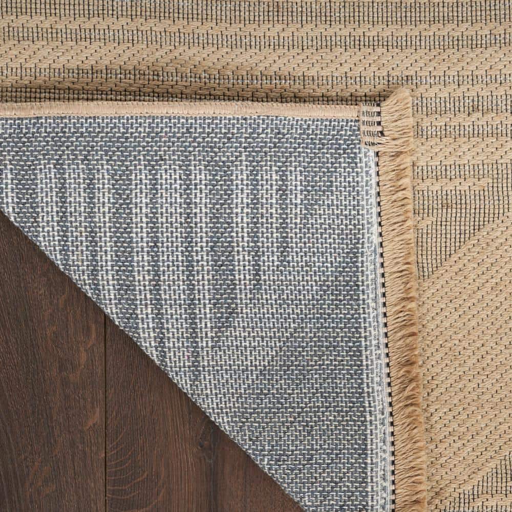 Natural Beige Geometric Flat Woven Wool and Synthetic Rug 8' x 10'
