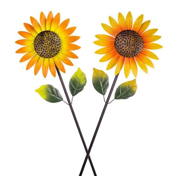 46.6 in. H Metal Sunflower Wind Spinner Outdoor, Kinetic Decorative Wind Sculpture wtih Sturdy Stake