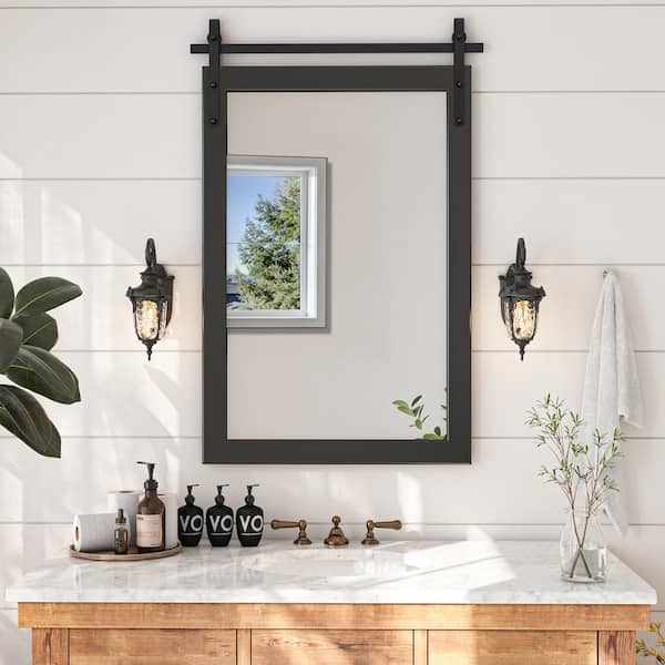 HOMEIBRO Farmhouse 24 in. W x 36 in. H Rectangle Framed Wall Bathroom Vanity Mirror Accent Mirror in Black