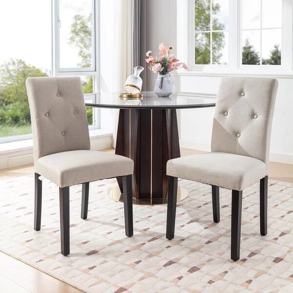 VECELO Upholstered Dining Chairs Set Modern Fabric and Solid Wood Legs and High Back for Kitchen Living Room Beige Set of 2 KHD DC01 BGE 2P The Home Depot