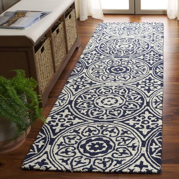 Metro 2 ft. x 8 ft. Blue/Ivory Geometric Circles Runner Rug