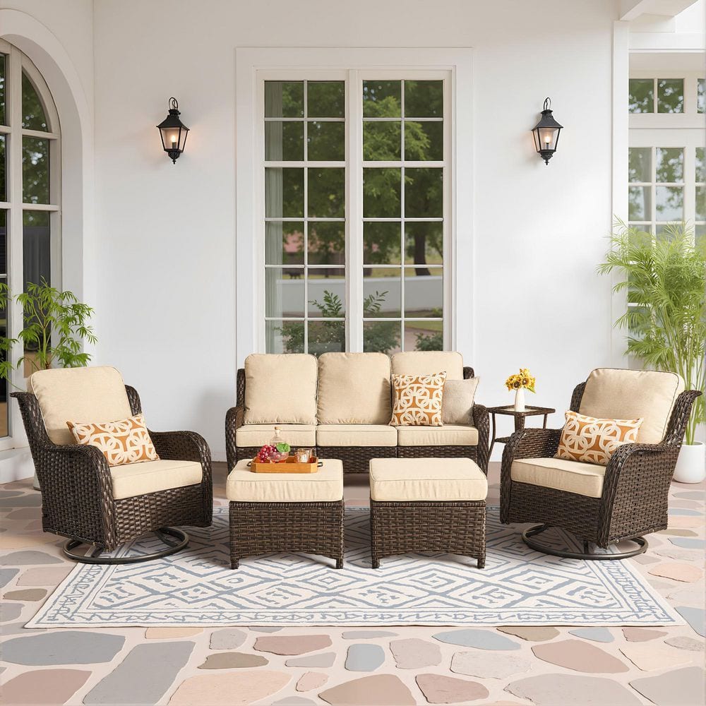 XIZZI Moonlight Brown 6-Piece Wicker Patio Conversation Seating