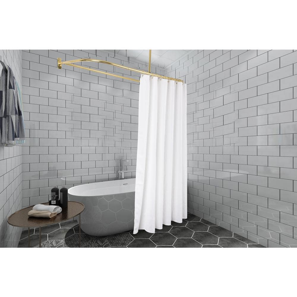 Gold Polished Aluminum D-Shaped Ceiling Mounted Shower Curtain Rod