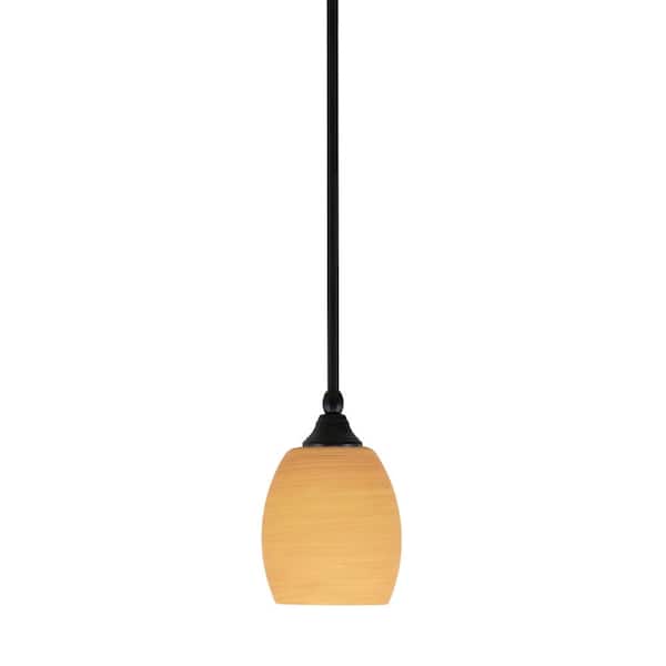 Unbranded Sparta 100-Watt 1-Light Matte Black Shaded Pendant Light Mini Pendant with 5 in. Cayenne Linen Glass, No Bulb Included