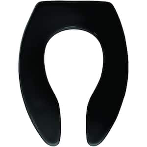 Self-Sustaining Elongated Open Front Commercial Plastic Toilet Seat in Black