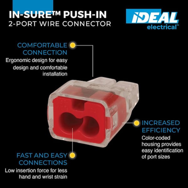 In-Sure Push-In Wire Connector, 2-Port, Bag of 10