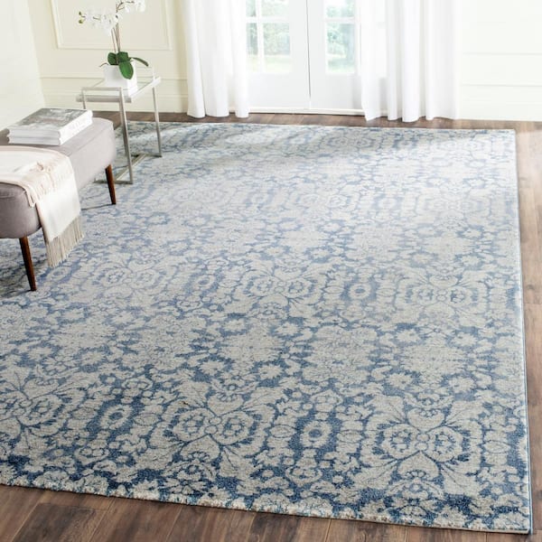 Sofia Blue/Beige 8 ft. x 10 ft. Geometric Floral Area Rug