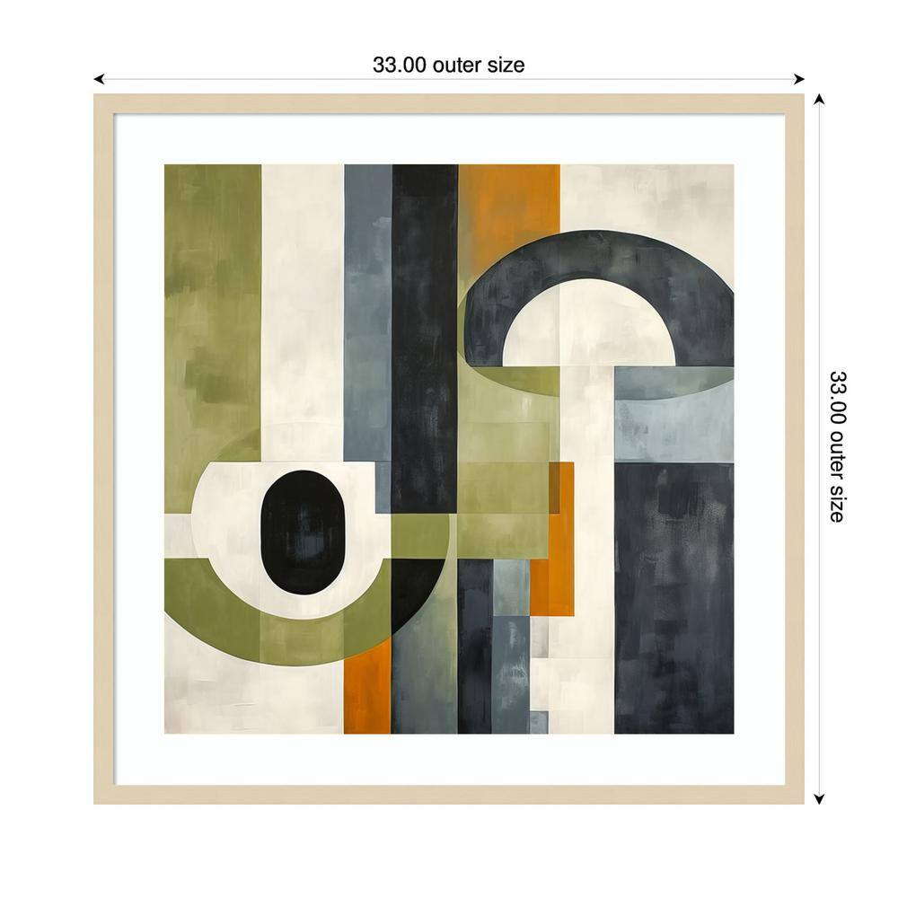 Sage Green and Orange Geometric Abstract 33"x33" Wood Framed Wall Art