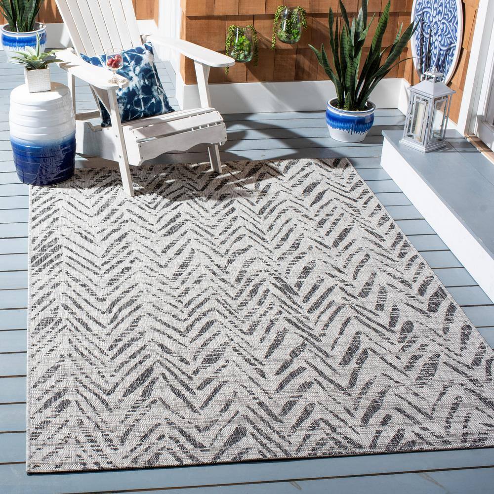 Grey and Black Chevron Indoor/Outdoor Area Rug