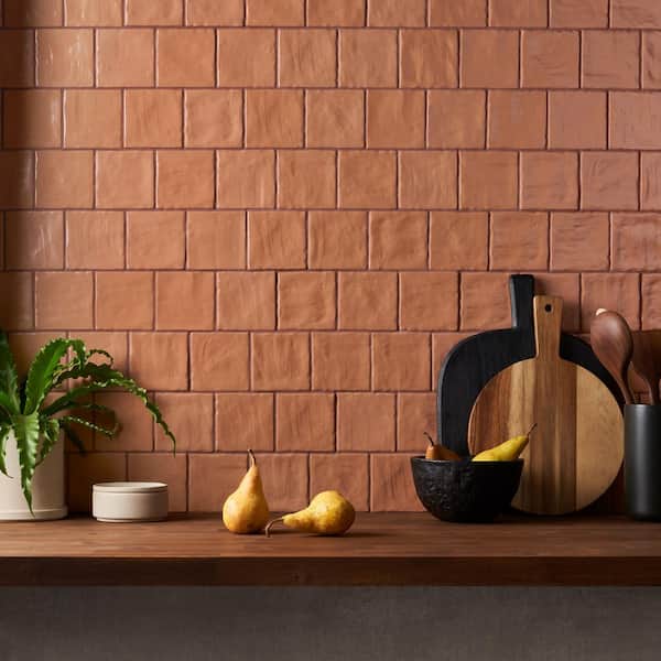 Amagansett Terracotta 3.93 in. x 3.93 in. Mixed Finish Ceramic Wall Tile (5.38 Sq. Ft./Case)