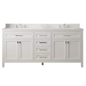 72.6 in. W x 22.4 in. D x 34 in. H Double Sink Solid Wood Bath Vanity in White with White Kakara Engineered Marble Top