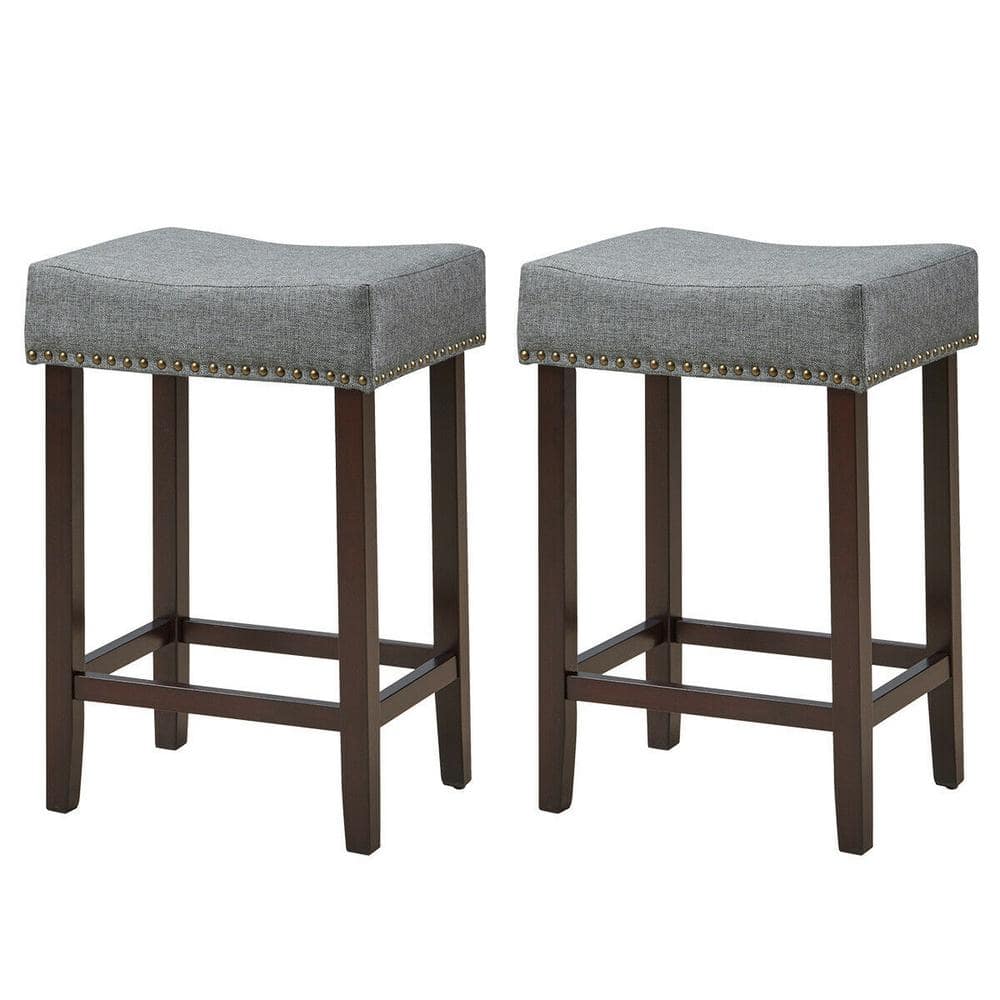 FORCLOVER 24 in. Gray Backless Wooden Nailhead 24 in