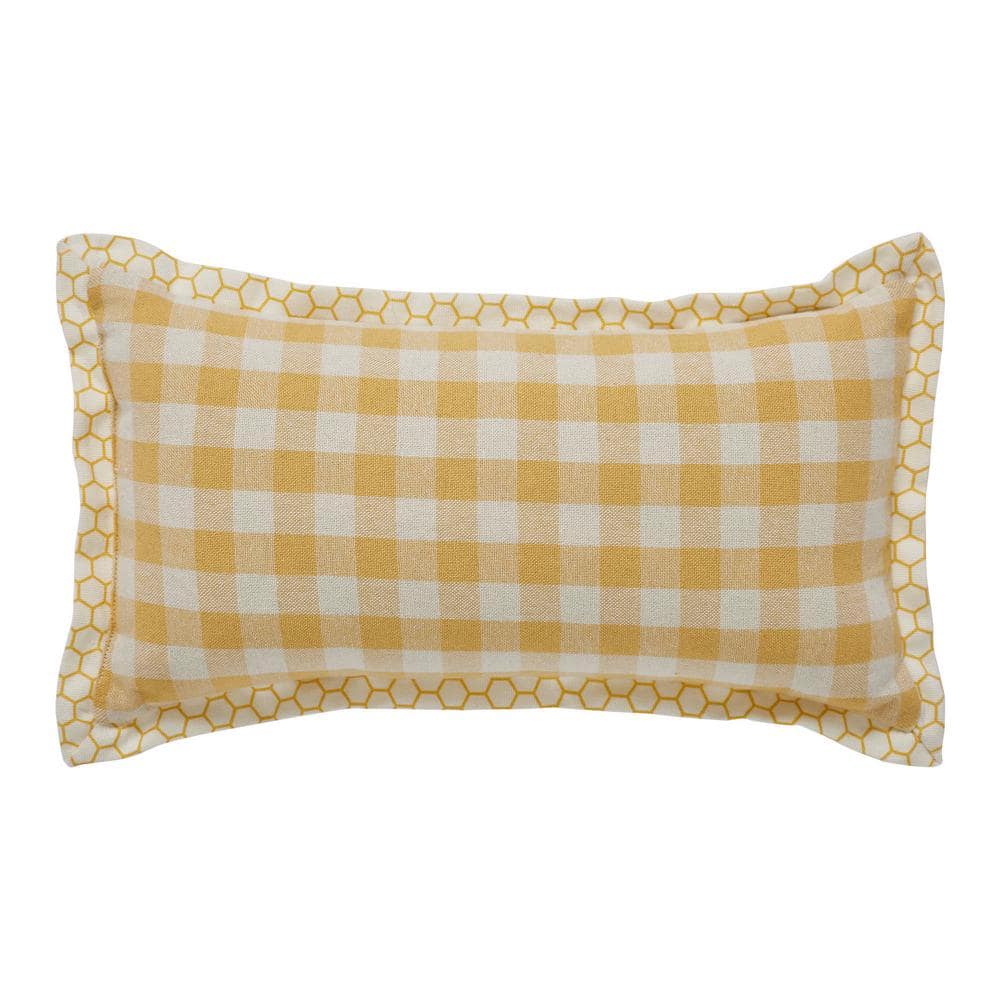 Bee Happy Yellow Plaid Cotton Rectangular Throw Pillow